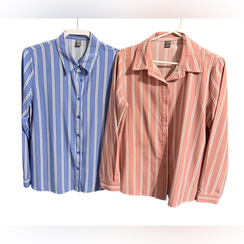 Bundle of 2 Women’s SHEIN Striped Button-Up Long Sleeved Shirts